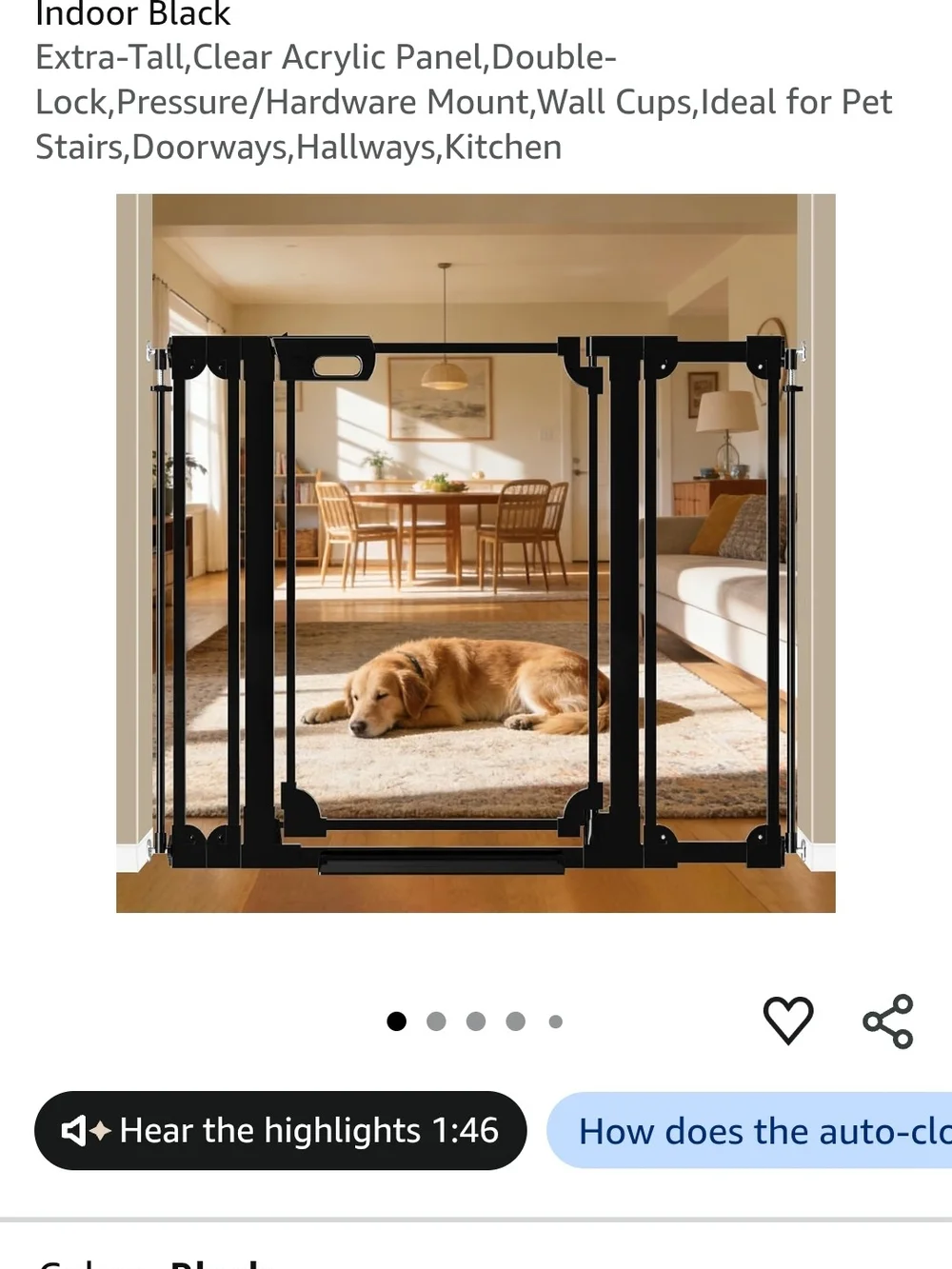 Black Indoor Pet Safety Gate with Clear Acrylic Panel - Brand: